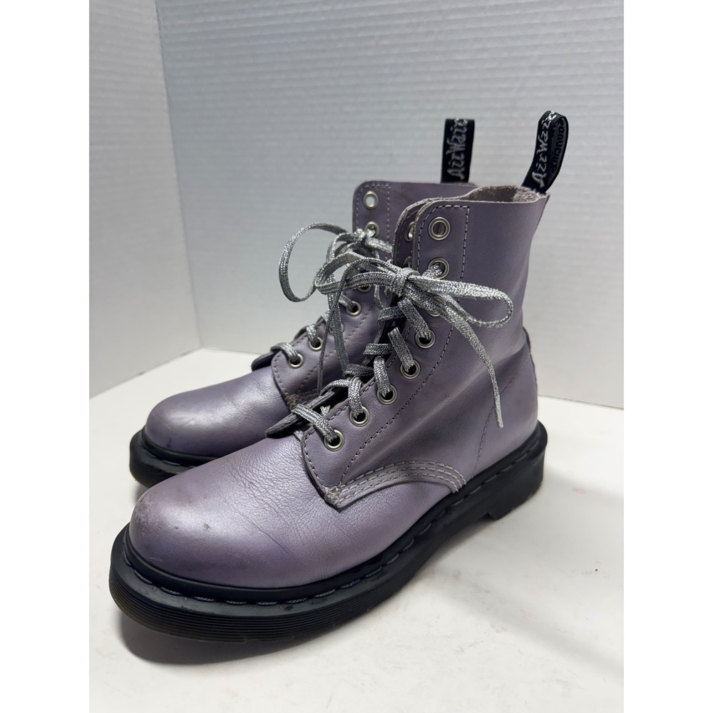 Dr. Martens 1460 Pascal Metallic Lavender Purple Glitter Lace Combat Boots 7